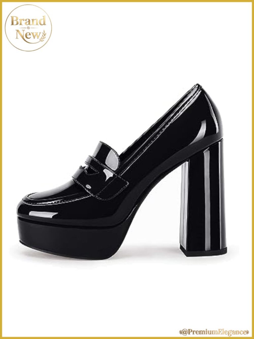 Platform Heels Penny Loafers Chunky High Heel Patent Leather Work Pumps